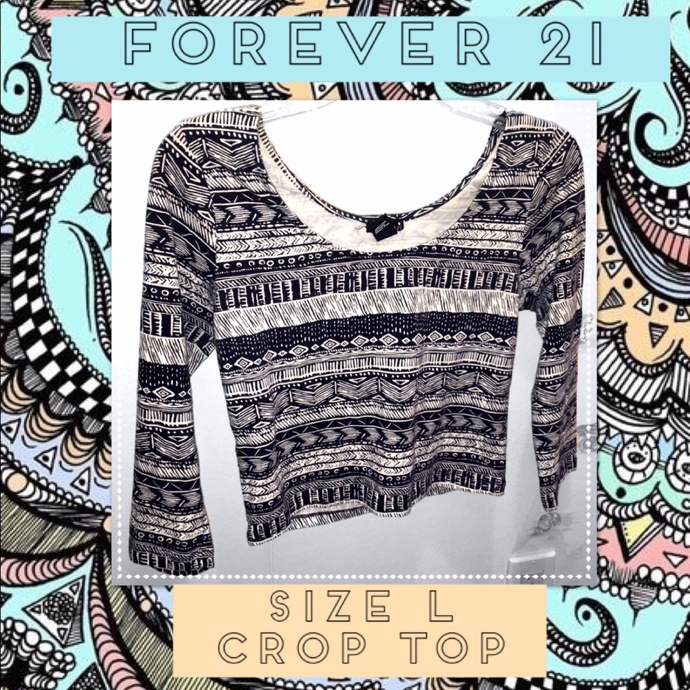 FOREVER 21 🦓 Crop Top Sz L Black White Cream
